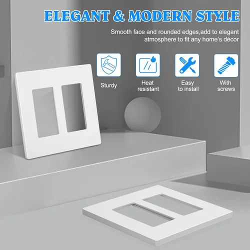 Vista 2 de Placa de pared sin tornillos de 2 segmentos, cubiertas de enchufe doble para enchufes eléctricos, interruptor de luz, placas de cara de tornillo
