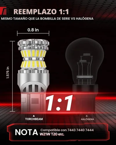 Vista 4 de Torchbeam 7440 7443 LED Bombilla de luz inversa 6000K Luz de Blanco 6000K