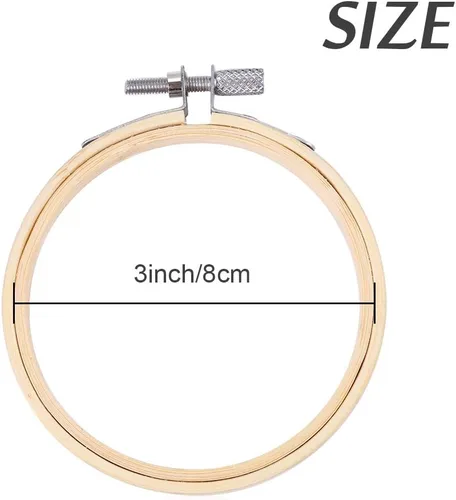 Vista 5 de Caydo 12 aros redondos de madera para bordar de 3 pulgadas Anillo de aro ajustable de punto de cruz circular a granel para adornos del hogar