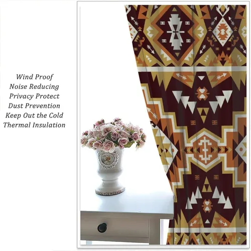 Vista 219 de Cortinas con patrón geométrico tribal, estilo suroeste, azteca, rústico, occidental, nativo americano, opacas, con bolsillo para barra, decoración
