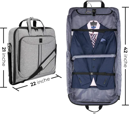 Vista 3 de ZEGUR Bolsa de ropa para viajes y viajes de negocios con correa para el hombro, Gris de lujo.