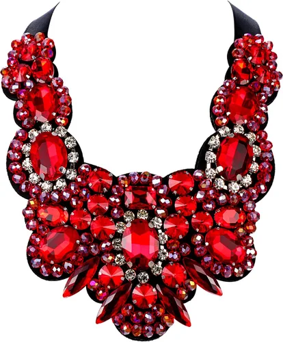 Vista 8 de Flyonce - Collar de diamantes de imitación con cuentas de cristal, collar tipo babero con cuentas gruesas, joyería para mujer Negro