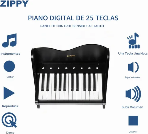 Vista 2 de ZIPPY Teclado de piano para niños, piano digital de 25 teclas para niños, panel de control sensible al tacto, volumen ajustable, mini juguete