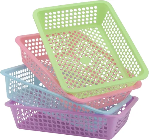 Vista 5 de 20 cestas de malla de plástico de 13.5 x 10 x 3 pulgadas, cesta de plástico colorida, cestas para profesores para aula, pequeñas cestas de plástico