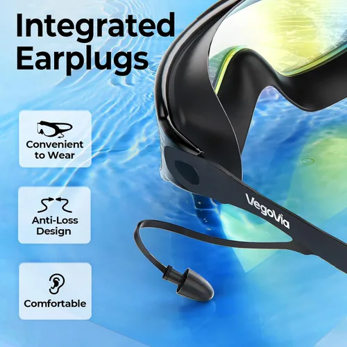 Vista 6 de VegoVia Gafas de natación para adultos, 2 unidades, antiempañamiento, vista amplia de 180°, protección UV, para piscina, para adultos, jóvenes