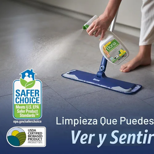 Vista 6 de Bona Spray limpiador de pisos multisuperficie, 32 onzas líquidas, aroma a menta y limón, recargable, solución de limpieza de suelos sin residuos