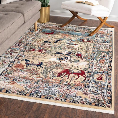Vista 8 de Unique Loom Narenj Collection - Alfombra de área Birmingham (octágono de 5 pies 1 pulgada, azul/borgoña)