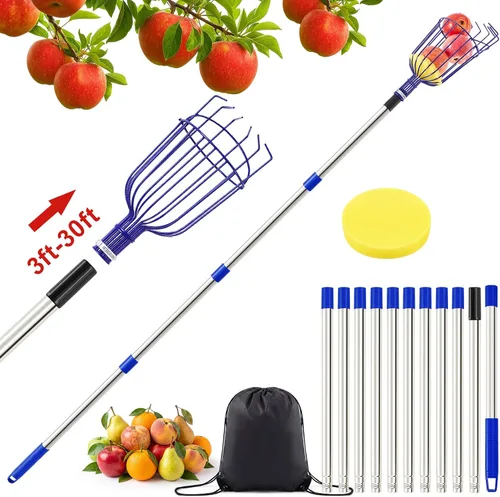 Vista 9 de Poste recogedor de frutas de 13 pies con canasta, herramienta Rojo