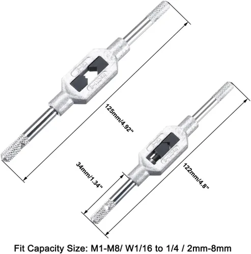 Vista 2 de uxcell Mango de llave de rosca ajustable, para M1-M8 (Mértica)/1/16" - 1/4" (UNC/UNF), mango de rosca, soporte de rosca, herramienta de roscado