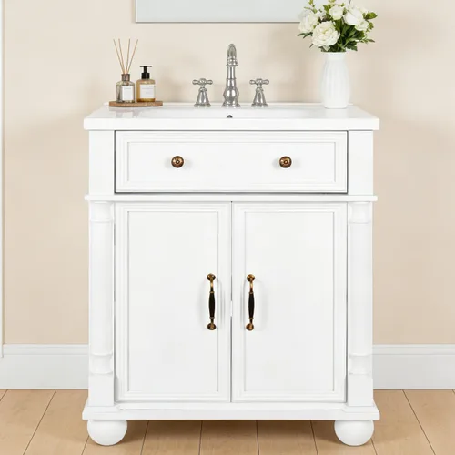 Vista 30 de Henf 28 Inch Bathroom Vanity with Ceramic Integrated Sink, Blue Bathroom Storage Cabinet with 2 Soft Close Doors,1 Tilt-Out Drawer,Reinforced Corner