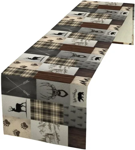 Vista 28 de Camino de mesa con estampado de vaca, camino de mesa estilo occidental con estampado de cuero de vaca en blanco y negro, decoración de mesa