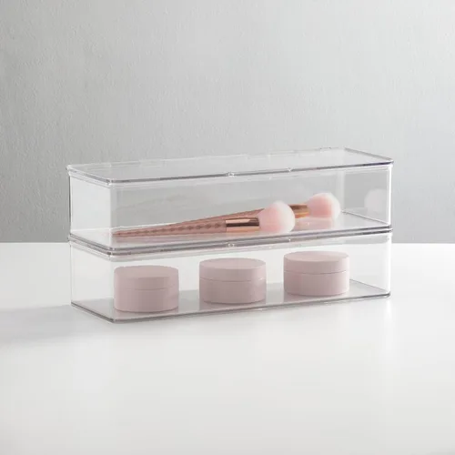 Vista 3 de mDesign - Caja organizadora apilable de plástico para encimera de baño, 2