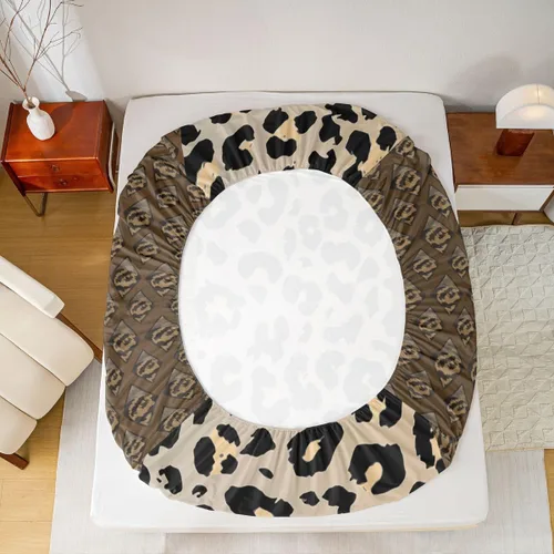 Vista 5 de Erosebridal Sábanas de cama de guepardo, sábana bajera con estampado de leopardo, tamaño individual, sábanas de rayas marrones, funda de cama