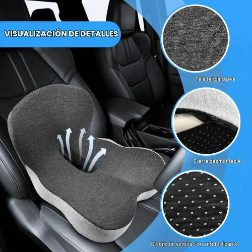 Vista 3 de Cojines de asiento de espuma viscoelástica para silla de oficina, cojín de asiento integrado en forma de L con soporte de respaldo, cojín de asiento