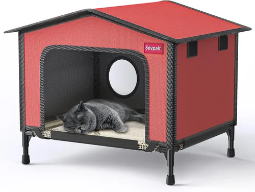 Vista 10 de SOVPAI - Casa para gatos al aire libre, casa impermeable para gatos callejeros, adecuada para gatos de exteriores/interiores, fácil de montar