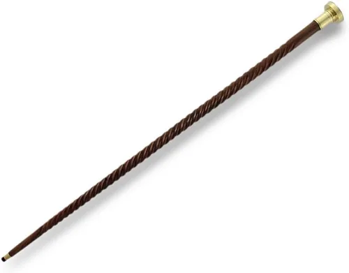 Vista 2 de Bastón de madera con eje en espiral con mango de brújula de latón 34 pulgadas.
