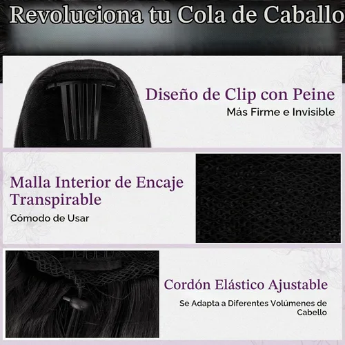 Vista 3 de BARSDAR Extensión de cola de caballo con cordón ondulado negro y marrón – 20 pulgadas con clip de cordón para mujer, extensiones de cabello Negro