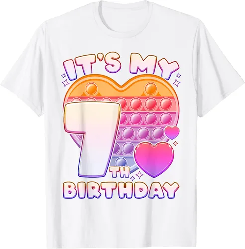 Vista 87 de Pop-it Birthday Girl 7 años de edad, Push it Pop Fidget Bubble Camiseta, Negro