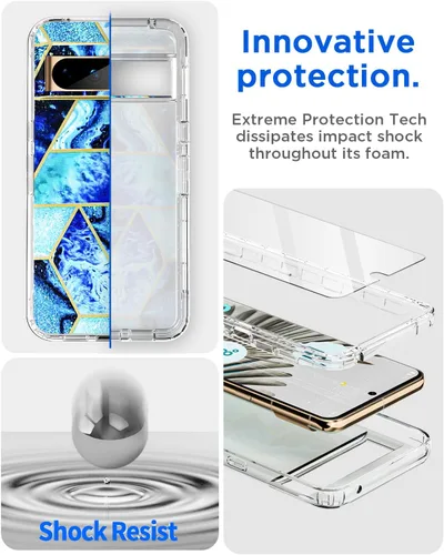 Vista 6 de AICase Funda para Google Pixel 8 Pro con protector de vidrio de cuerpo completo resistente [nunca amarillento] [grado militar anticaídas] protección