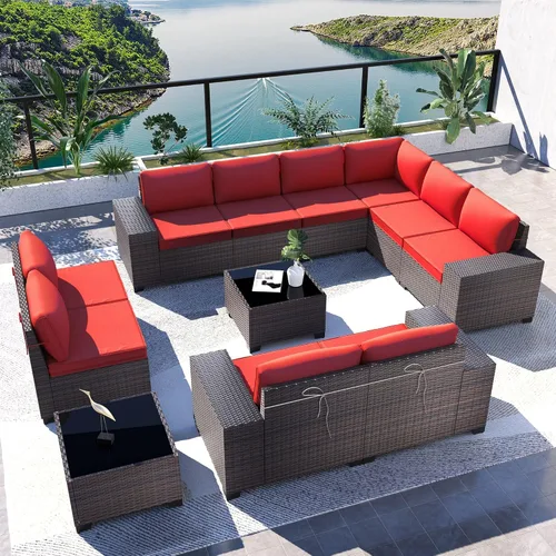 Vista 90 de Kullavik - Juego de muebles para exterior de 6 piezas con sofá modular de ratán de polietileno, color negro