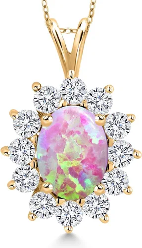 Vista 86 de Gem Stone King Collar con piedra natal ovalada de plata chapada en oro amarillo de 18 quilates, ovalado de 0.315 x 0.236 in, collares con colgante