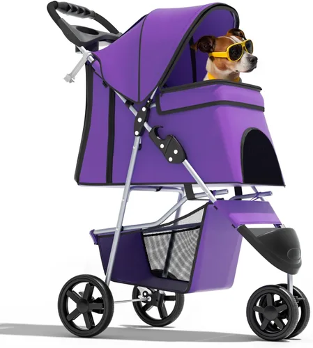 Vista 20 de Magshion Cochecito para mascotas de 3 ruedas, cochecito de viaje plegable para perros y gatos pequeños y medianos (hasta 33 libras), transportador