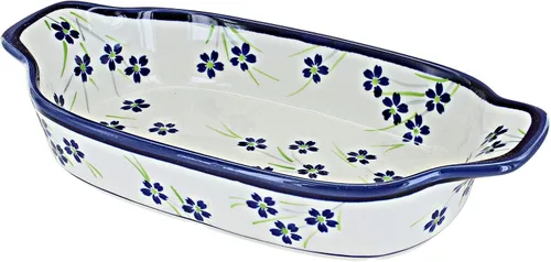 Vista 5 de Blue Rose Polish Pottery - Plato rectangular de prado campestre blanquecino, 10 x 5.25 pulgadas, hermoso plato para pan, ensalada o pasta