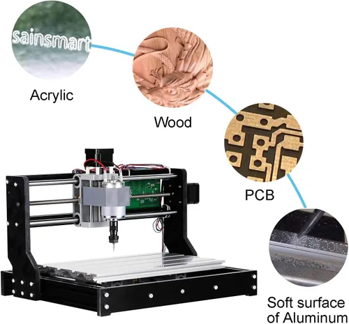 Vista 6 de Genmitsu CNC 3018-PRO Kit de fresadora GRBL Control de 3 ejes de plástico acrílico PCB de PVC para tallar madera, máquina de grabado con controlador