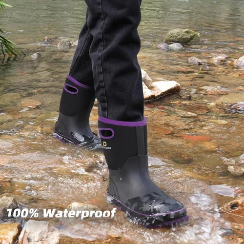 Vista 3 de D DRYCODE Rubber Boots for Women, Rain Boots with Warm Neoprene, Waterproof Mid Calf Mud Insulated Work Boots for Womens Gardening, Farming