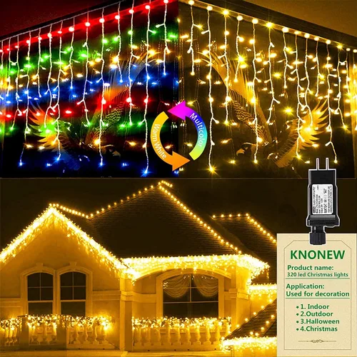 Vista 24 de Guirnalda de 400 luces LED con 75 gotas, de 33 pies, 8 modos de funcionamiento, de alambre transparente para decoración al aire libre, 400 modos