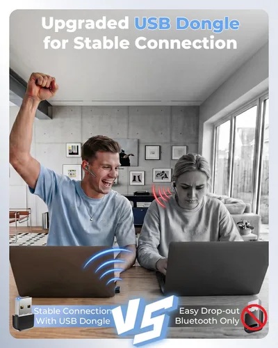 Vista 10 de Ngsod Auriculares Bluetooth V5.4, USB Dongle auricular inalámbrico con micrófono para el trabajo 500mAh Charging Case,50H Talk Time,Dual connect &