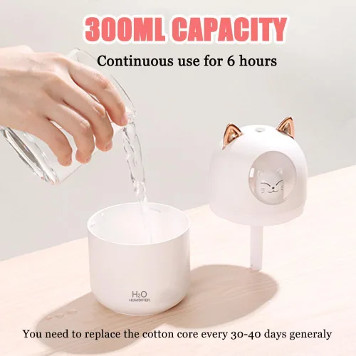 Vista 3 de Humidificador pequeño portátil, 10.1 fl oz, mini humidificador de niebla fría con luz nocturna, humidificador personal USB apagado automático, ultra