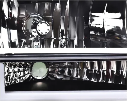 Vista 6 de Faros LED DRL, faro lente transparente carcasa negra reflector ámbar