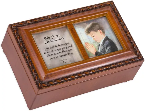 Vista 8 de Cottage Garden First Communion God Beside You - Caja de música pequeña con ribete de cuerda negra mate que reproduce el aleluya de Handel