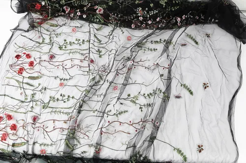 Vista 7 de Exquisita tela de encaje bordado floral de tul para costura, vestido superpuesto, adorno de cortina, 60 pulgadas de ancho
