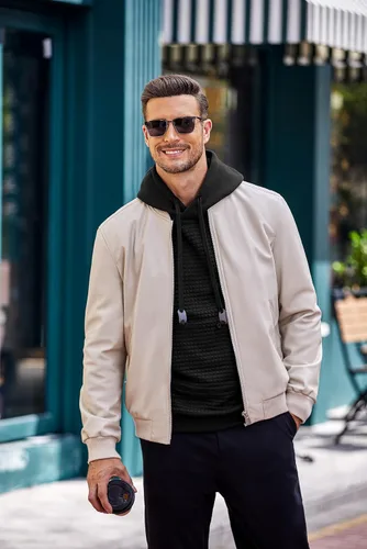 Vista 3 de COOFANDY Sudaderas con capucha para hombre, de manga larga, de punto gofre, con bolsillo