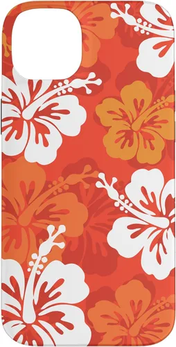 Vista 15 de Carcasa para iPhone 17 con diseño de flores hawaianas tropicales de hibisco naranja Y2K