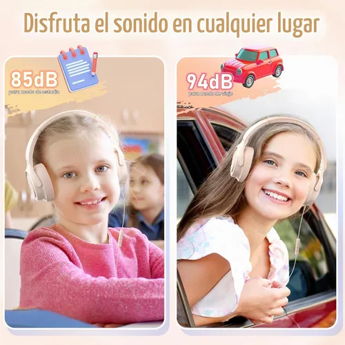 Vista 6 de ADOOPE - Auriculares para niños con cable, conector de 3,5 mm, control de volumen seguro de 85/94 dB, micrófono incorporado, auriculares para Beige