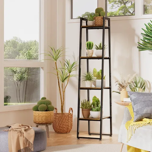 Vista 2 de Simple Trending - Soporte de metal alto de 4 niveles con luz de crecimiento, estante de escalera resistente para plantas de interior, soporte