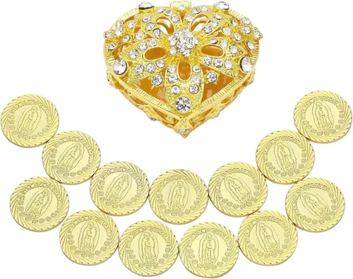 Vista 13 de TINGKU Monedas de boda Arras de oro mexicano Nuestra Señora Guadalupe Dorado