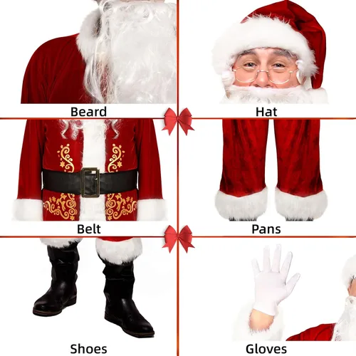 Vista 3 de rericonq Santa Suit Men's Santa Claus Costume 8pcs Christmas Santa Outfits for Adults Santa Costume, Santa Coat 2022