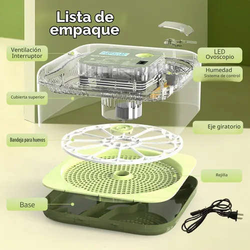 Vista 9 de HOWOOlUA - Incubadora de huevos para incubar huevos con giro automático, control de temperatura y humedad, incubadora de huevos integrada de gran