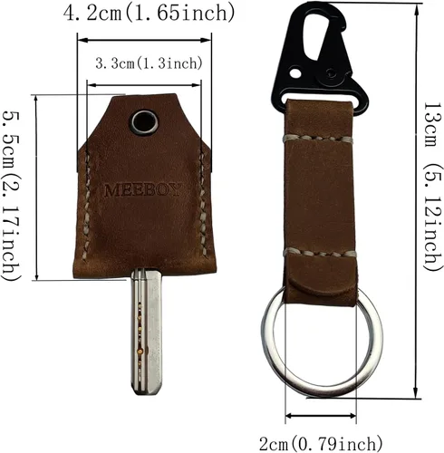Vista 2 de handmade Keychain leather Protective Key Case Cover key fob protector Key Holder Small Home Storage Bag Key Ring Pouch
