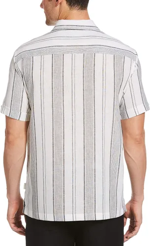 Vista 2 de Cubavera Camisa abotonada de manga corta con rayas teñidas de lino para hombre