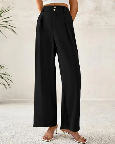 Vista 6 de BTFBM Pantalones de vestir de pierna ancha para mujer, trajes casuales de Negro