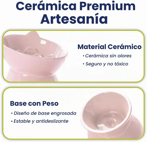 Vista 8 de PawsPik Lynx - Cuenco elevado de cerámica para perros y gatos, color rosa Quartz rosa