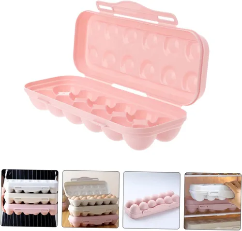 Vista 3 de Zerodeko Caja de huevos de pollo anticolisión con tapa, rosa, paquete de 2, plástico