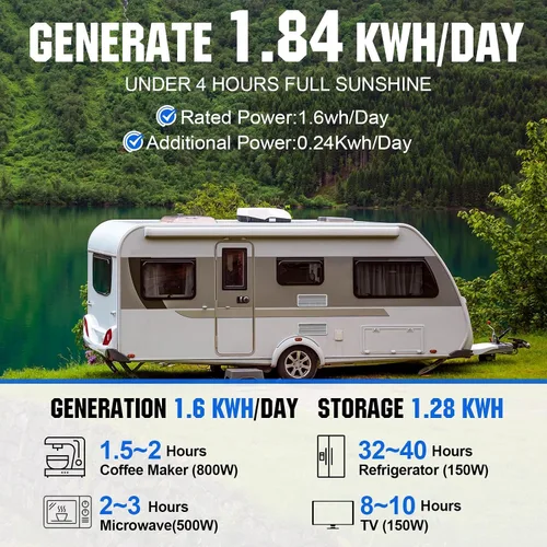 Vista 2 de ECO-WORTHY 1.6KWH Complete Solar Panel Kit 400W 12V for RV Off Grid: 4 * 100W Solar Panels + 40A MPPT Charge Controller +12V 100Ah Lithium Battery +