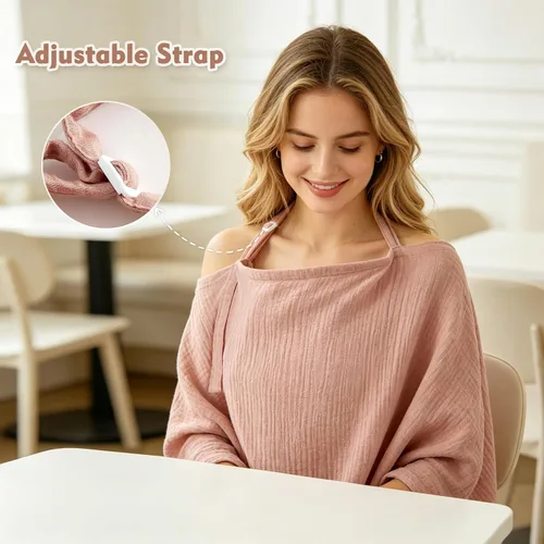 Vista 6 de Funda de lactancia de muselina para lactancia materna, cubierta de privacidad con aro rígido para mamá, transpirable, 100% muselina de algodón