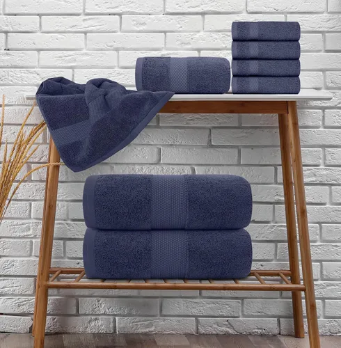 Vista 9 de White Classic Juego de 2 toallas de baño de lujo azul marino de 22 x 34 pulgadas y 8 toallas